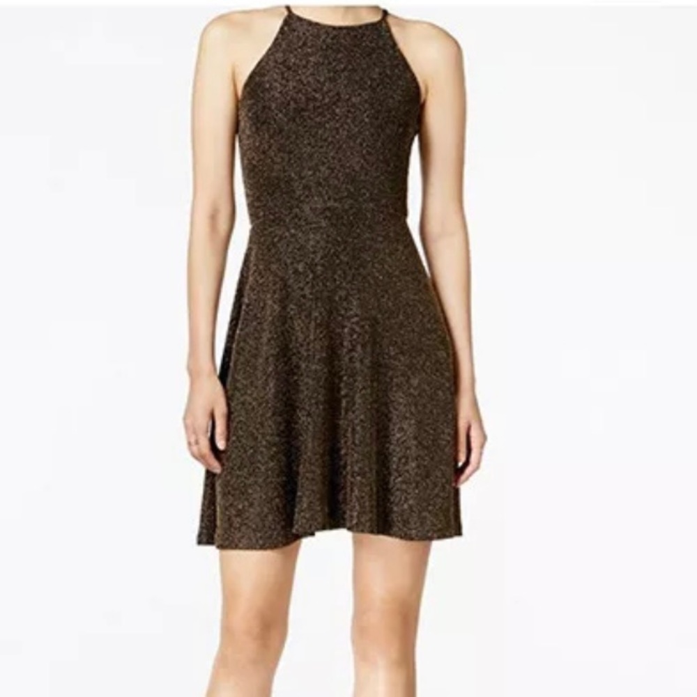 Bar lll Gold Sparkle High Neck Skater Dress